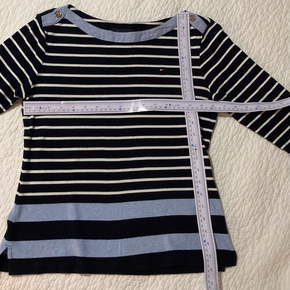 Tommy Hilfiger Navy and White Striped Knit Top with Denim Detail - Picture 3 of 9